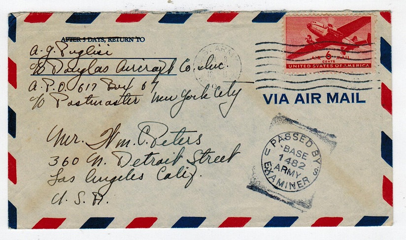 B.O.F.I.C. (Eritrea) - 1943 cover to USA from US forces in Eritrea.
