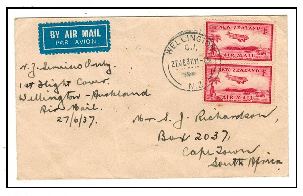 NEW ZEALAND - 1937 1st flight cover to South Africa.