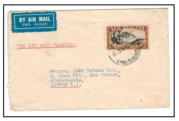 NEW ZEALAND - 1936 3/- rate air mail cover to UK.