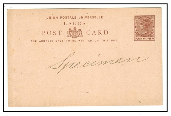 LAGOS - 1879 1 1/2d red-brown PSC with SPECIMEN manuscript annotation on front.  H&G 1.