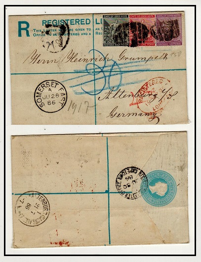 CAPE OF GOOD HOPE - 1882 4d blue RPSE uprated to Germany used at SOMERSET EAST. H&G 1.