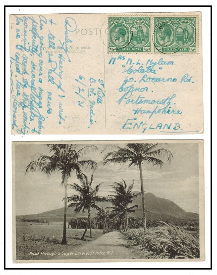 ST.KITTS - 1931 1d rate postcard use to UK.