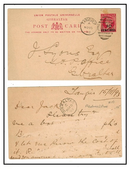MOROCCO AGENCIES - 1889 10c on 1d PSC of Gibraltar used at 