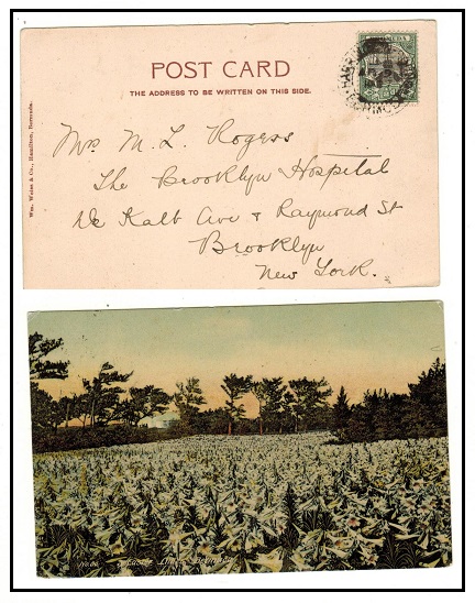BERMUDA - 1907 1/2d rate postcard use to USA used at HARRINGTON SOUND.