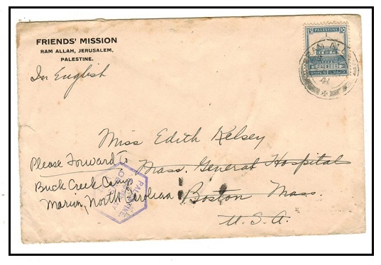 PALESTINE - 1941 15m rate censored cover to USA used at RAM ALLAH.