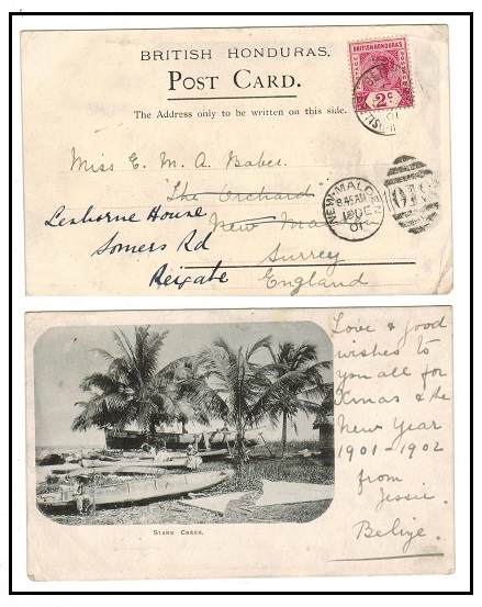 BRITISH HONDURAS - 1901 2c rate postcard use to UK used at BELIZE.