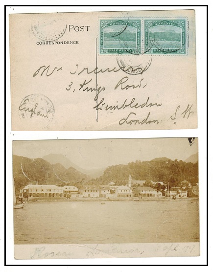 DOMINICA - 1907 1d rate real photo picture postcard to UK.