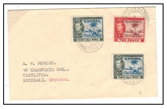 GAMBIA - 1950 5d rate cover to UK used at BRIKAMA.