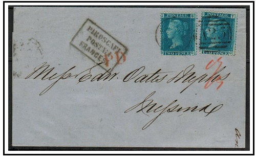 MALTA - 1865 4d rate cover to Italy bearing two GB 2d blue (plate 9) adhesives.