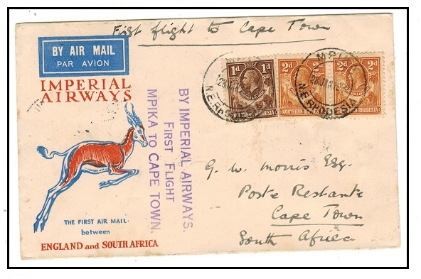NORTHERN RHODESIA - 1932 Imperial Airways first flight cover to Cape Town used from MPIKA.