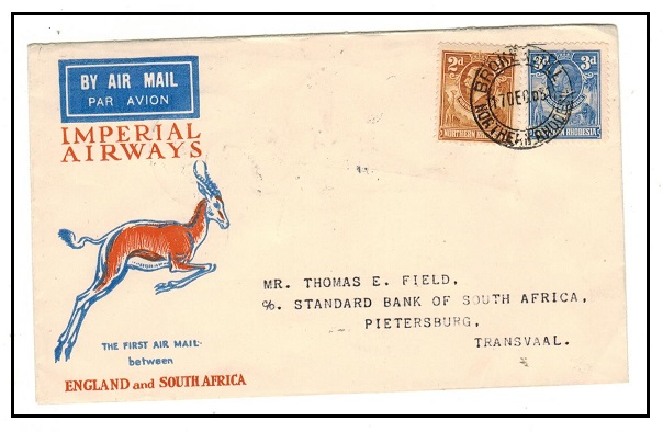 NORTHERN RHODESIA - 1931 5d rate Imperial Airways first flight cover to Transvaal from BROKEN HILL.
