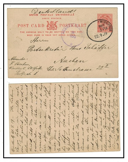 SOUTH WEST AFRICA - 1913 1d red censored PSC of South Africa (H&G 2) from WINDHOEK.