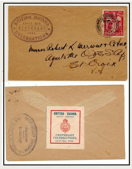 BRITISH GUIANA - 1931 4c rate cover to St.Croix with 