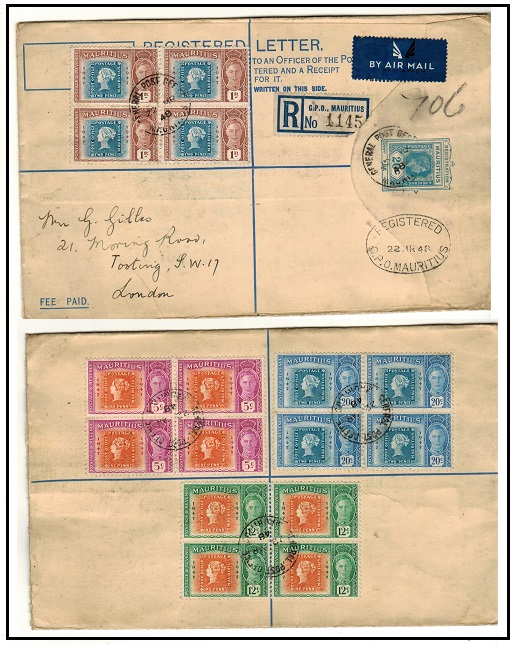 MAURITIUS - 1938 20c blue RPSE to UK with 