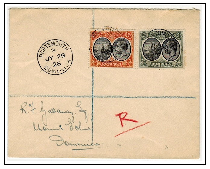 DOMINICA - 1926 4 1/2d registered local cover used at PORTSMOUTH.