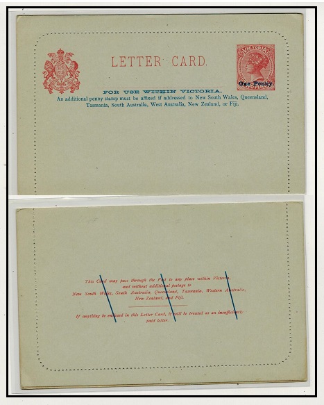 VICTORIA - 1901 1d blue on 2d rose postal stationery letter card unused.  H&G 11.