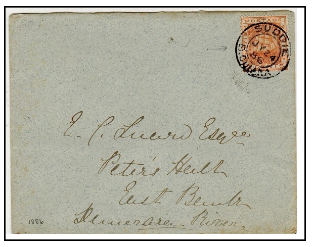 BRITISH GUIANA - 1886 2c rate local cover used at SUDDIE.