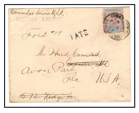 SIERRA LEONE - 1901 2 1/2d rate cover to USA struck LATE.