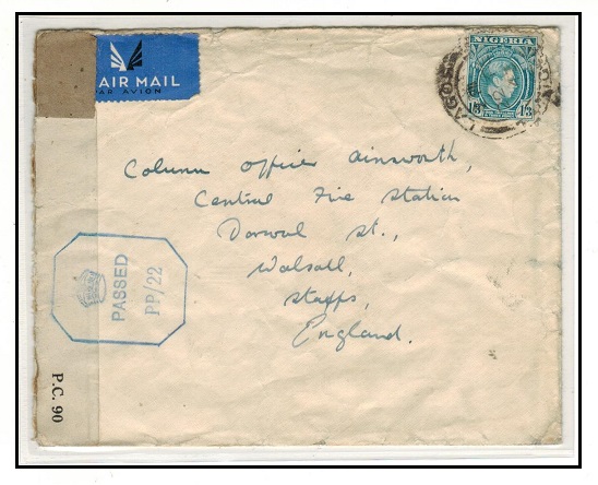 NIGERIA - 1943 1/3d rate cover to UK with 