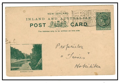 NEW ZEALAND - 1899 1d deep greenish grey illustrated PSC used locally.  H&G 10.