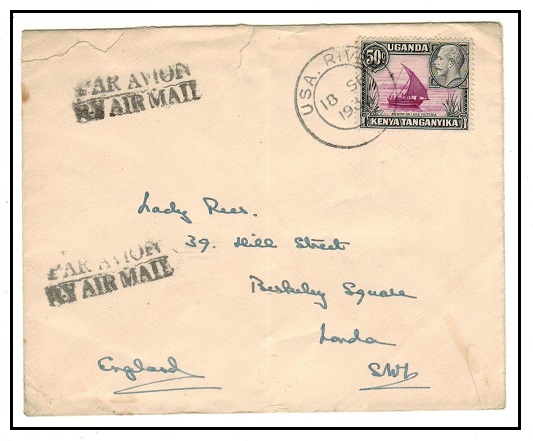 K.U.T. - 1935 50c rate cover to UK used at USA RIVER.