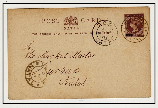 NATAL - 1894 1/2d brown PSC used locally at ENNERSDALE.  H&G 9.