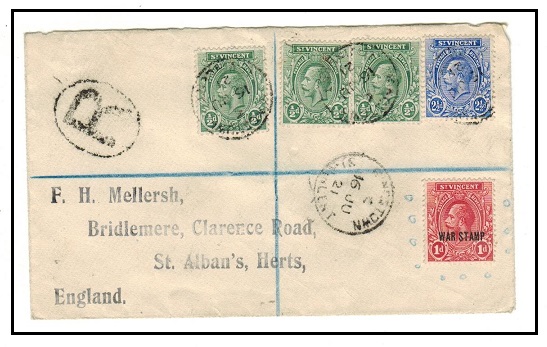 ST.VINCENT - 1921 registered cover to UK with 