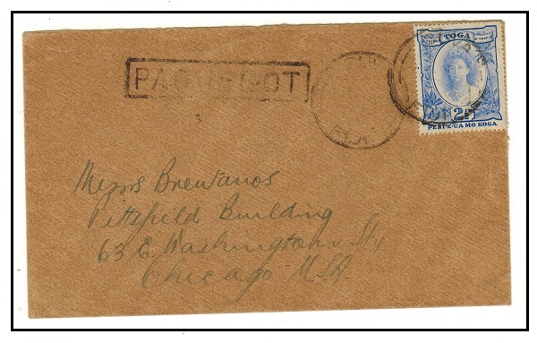 FIJI - 1940 (circa) maritime cover with Tongan 2d tied SUVA with PAQUEBOT h/s at left.
