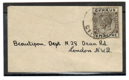 CYPRUS - 1934 3/4pi rate miniature cover to UK used at LARNACA.