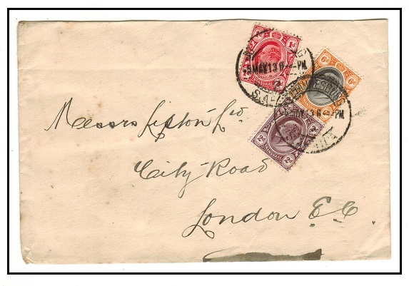 TRANSVAAL - 1913 9d rate cover to UK used at JOHANNESBURG.