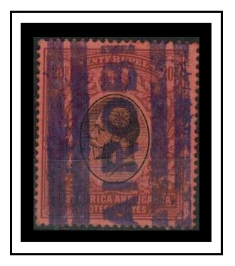 K.U.T. - 1921 20r black and purple on red cancelled by scarce NAIROBI parcel strike.  SG 60.