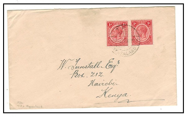 NYASALAND - 1934 2d rate cover to Kenya used at TPO/NYASALAND.