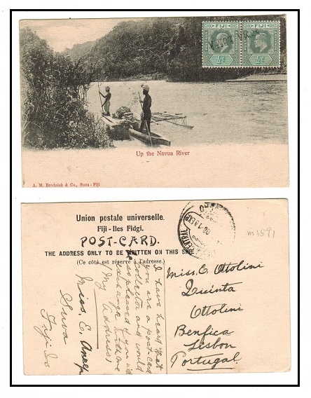 FIJI - 1908 1d rate postcard use to UK used at LOMA LOMA.