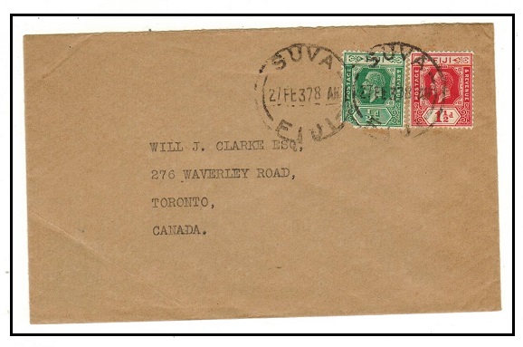 FIJI - 1937 2d rate cover to Canada used at SUVA/FIJI.