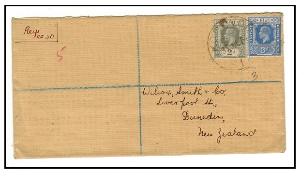 FIJI - 1934 5d rate registered cover to New Zealand used at KOROVOU/FIJI.