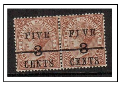 BRITISH HONDURAS - 1891 5c on 3c on 3d brown mint pair with WIDE SPACE BETWEEN I and V. SG 49a.