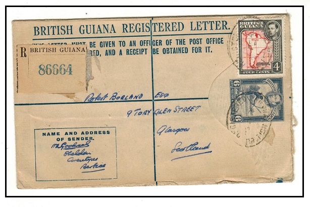 BRITISH GUIANA - 1939 6c blue RPSE uprated to UK.  H&G 12.