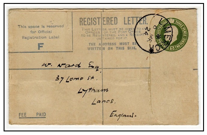 IRELAND - 1923 5d olive-green RPSE of GB addressed to UK used at LIMERICK. H&G 3.