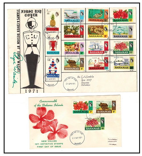 BAHAMAS - 1971 illustrated definitive first day cover pair used at NASSAU.