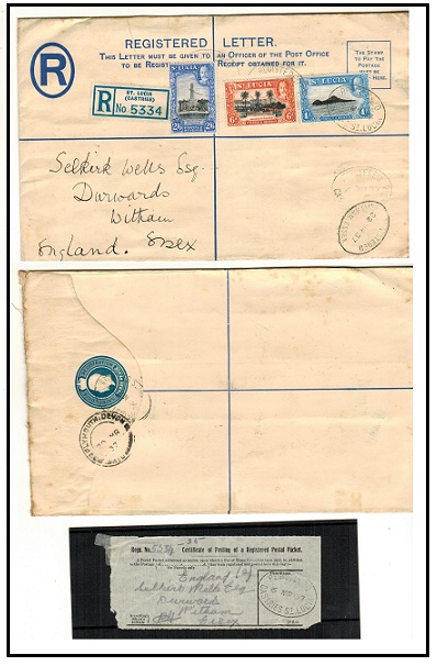 ST.LUCIA - 1923 3d blue RPSE (size H) uprated to UK used at CASTRIES.  H&G 4a.