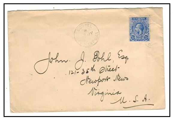 ST.VINCENT - 1936 2 1/2d rate cover to USA used at SION HILL.