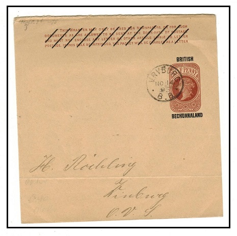 BECHUANALAND - 1889 1/2d red-brown postal stationery wrapper to OFS used at VRYBURG.
