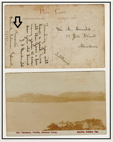 SOLOMON ISLANDS - 1911 unstamped postcard use to Scotland used at GAVUTU/BR.SOLOMON ISLANDS.
