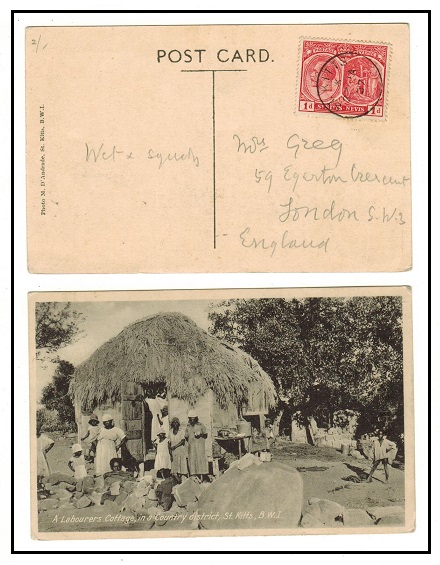 ST.KITTS - 1937 1d rate postcard use to UK.