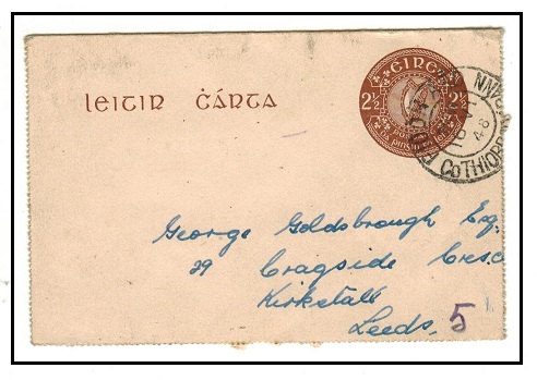 IRELAND - 1942 2 1/2d brown stationery letter card to Leeds used at FIOOH ARD.  H&G 5.