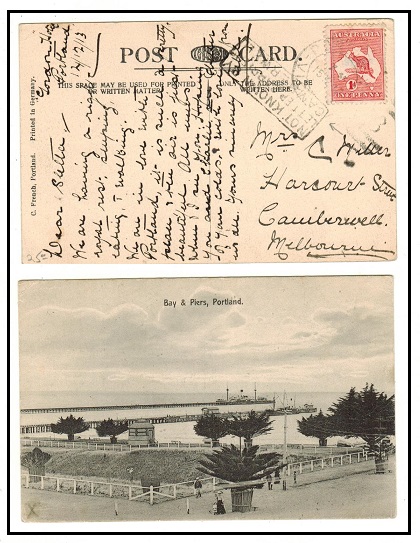 AUSTRALIA - 1913 1d rate local postcard use from PORTLAND with 