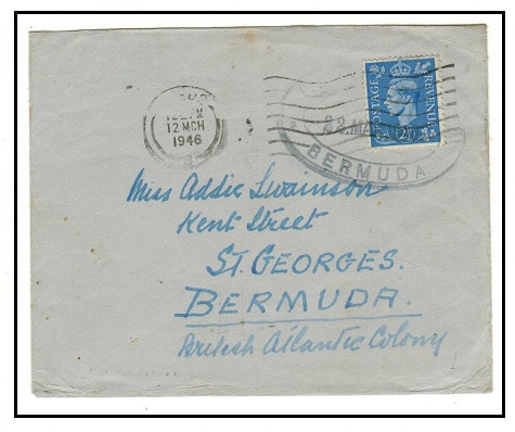 BERMUDA - 1946 inward cover from UK with large rubber BERMUDA h/s applied on front.