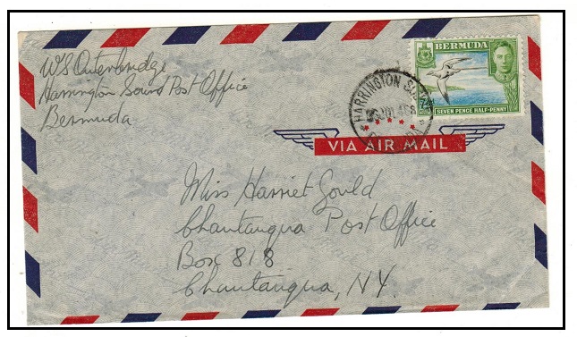 BERMUDA - 1946 7 1/2d rate cover to USA used at HARRINGTON SOUND.