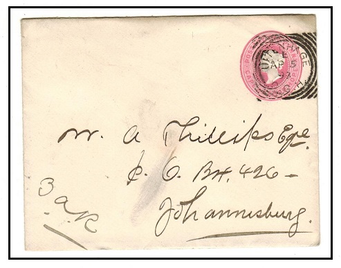 CAPE OF GOOD HOPE - 1892 1d pink PSC to Johannesburg used at UITENHAGE.  H&G 2.