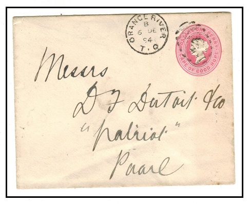 CAPE OF GOOD HOPE - 1892 1d pink PSE to Paarl used at ORANGE RIVER T.O.  H&G 2.